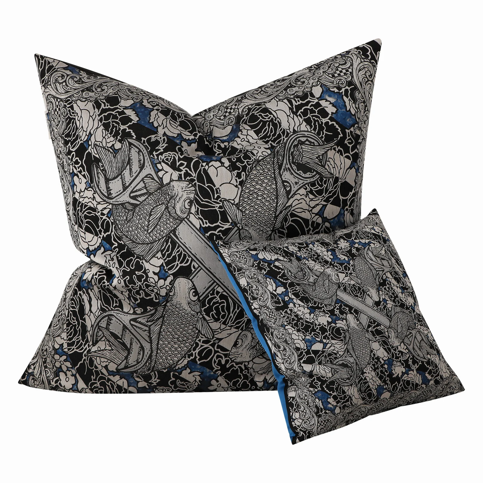Jean-Paul Lespagnard Textile Blue Fishes coussin jacquard 100x100 cm