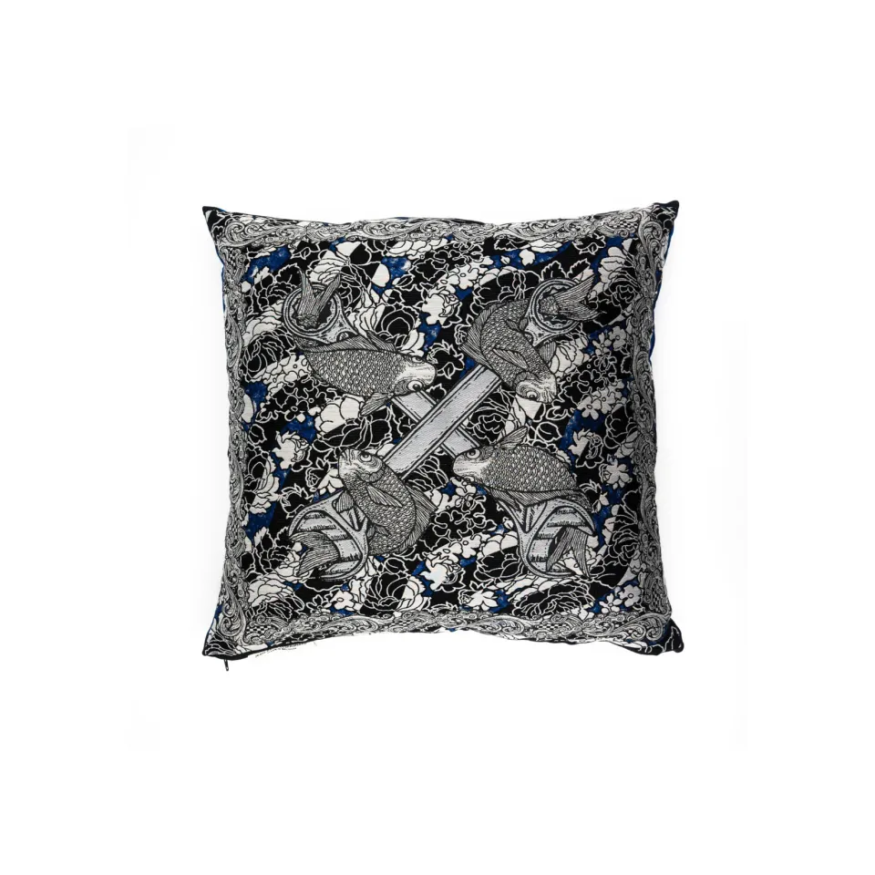Jean Paul Lespagnard Blue Fishes coussin jacquard 50x50