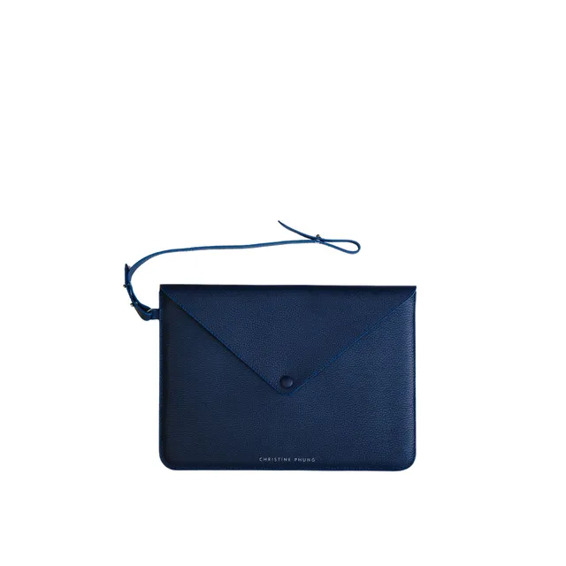 Christine Phung Enveloppe M housse ordinateur cuir marine 14 pouces