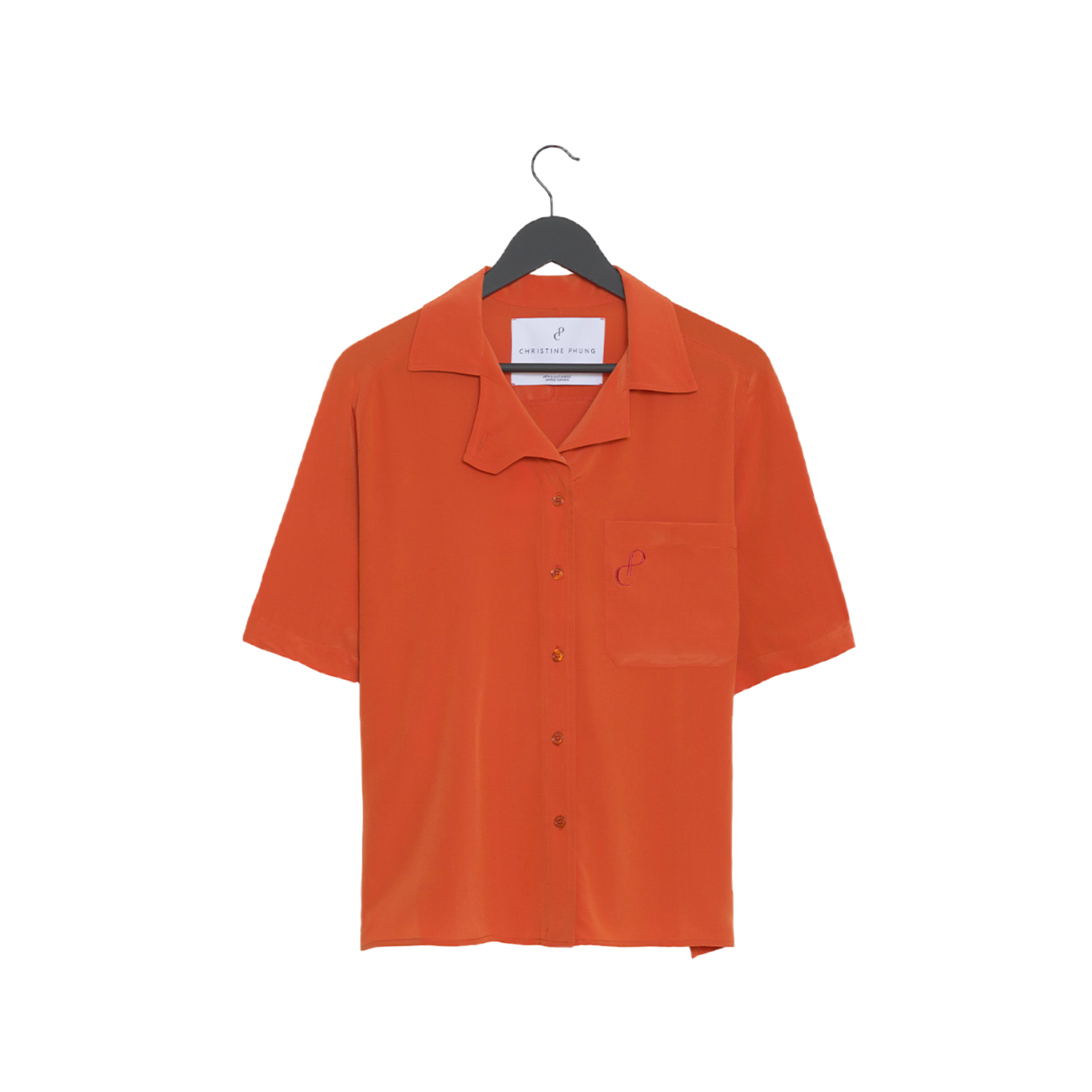 Christine Phung Alpha chemise soie orange manches courtes
