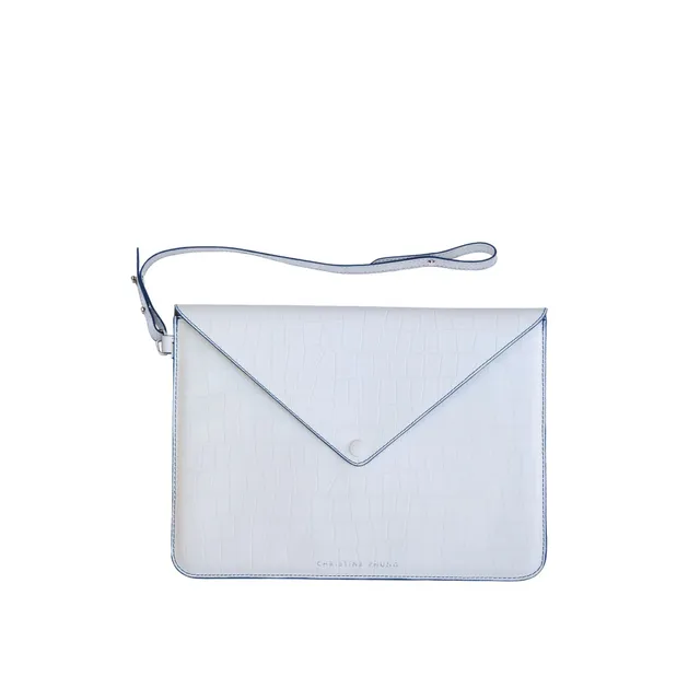 Christine Phung Enveloppe L Blanc Croco housse PC 16 pouces cuir