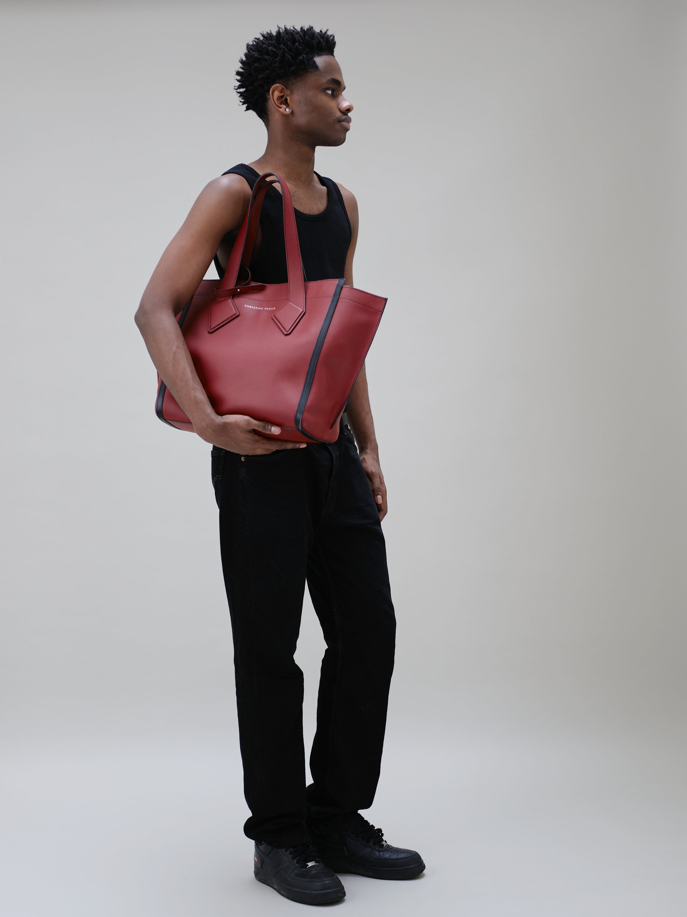 Christine Phung Sac Cabas L cabas cuir brique upcyclé