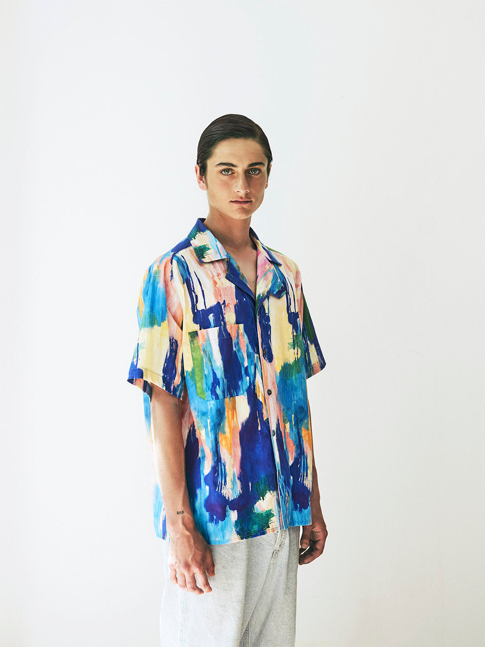 Christine Phung Alfa chemise coton bio bleue manches courtes