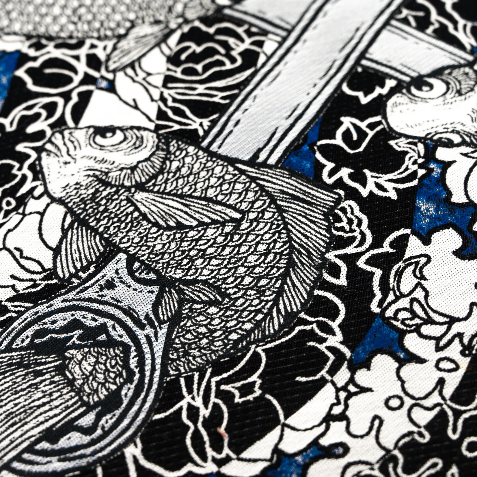 Jean-Paul Lespagnard Textile Blue Fishes coussin jacquard 100x100 cm