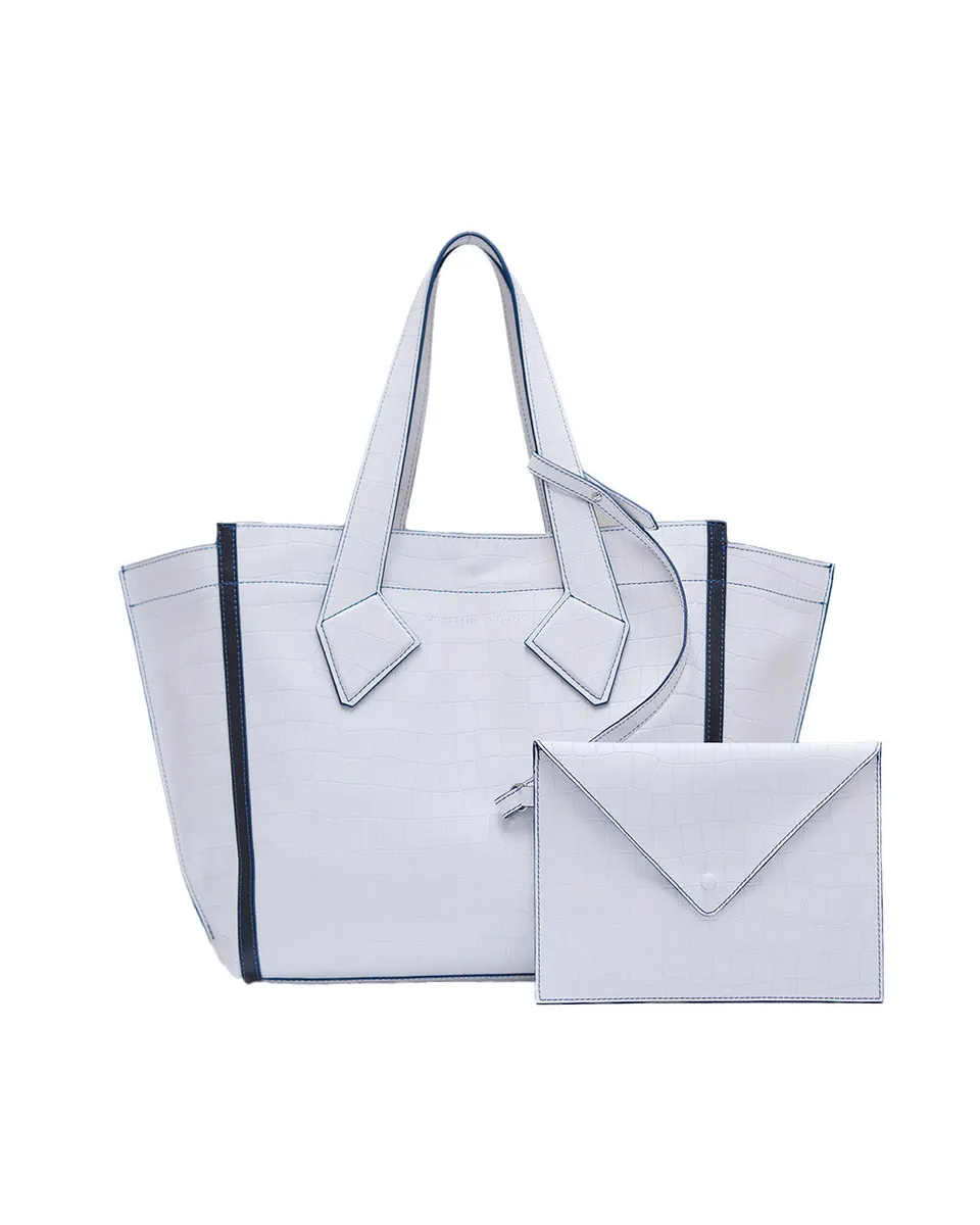 Christine Phung Sac Cabas L cabas cuir blanc croco upcyclé