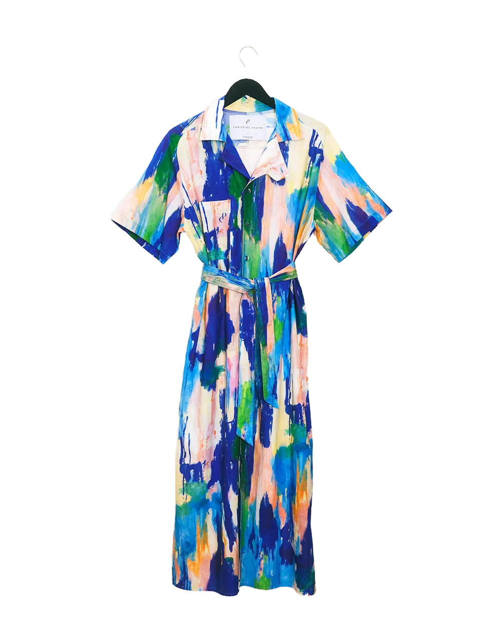 Christine Phung Delta robe-chemise bleue coton bio