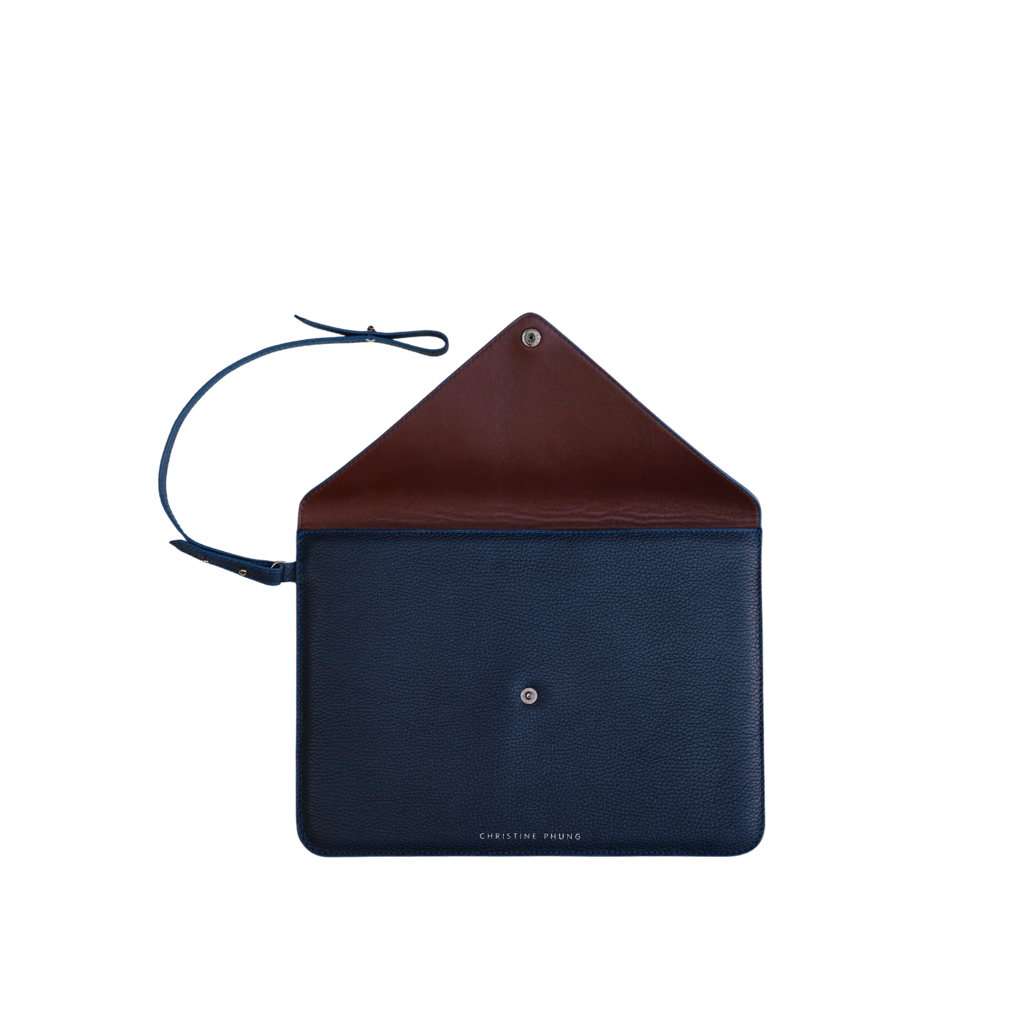 Christine Phung Enveloppe M housse ordinateur cuir marine 14 pouces