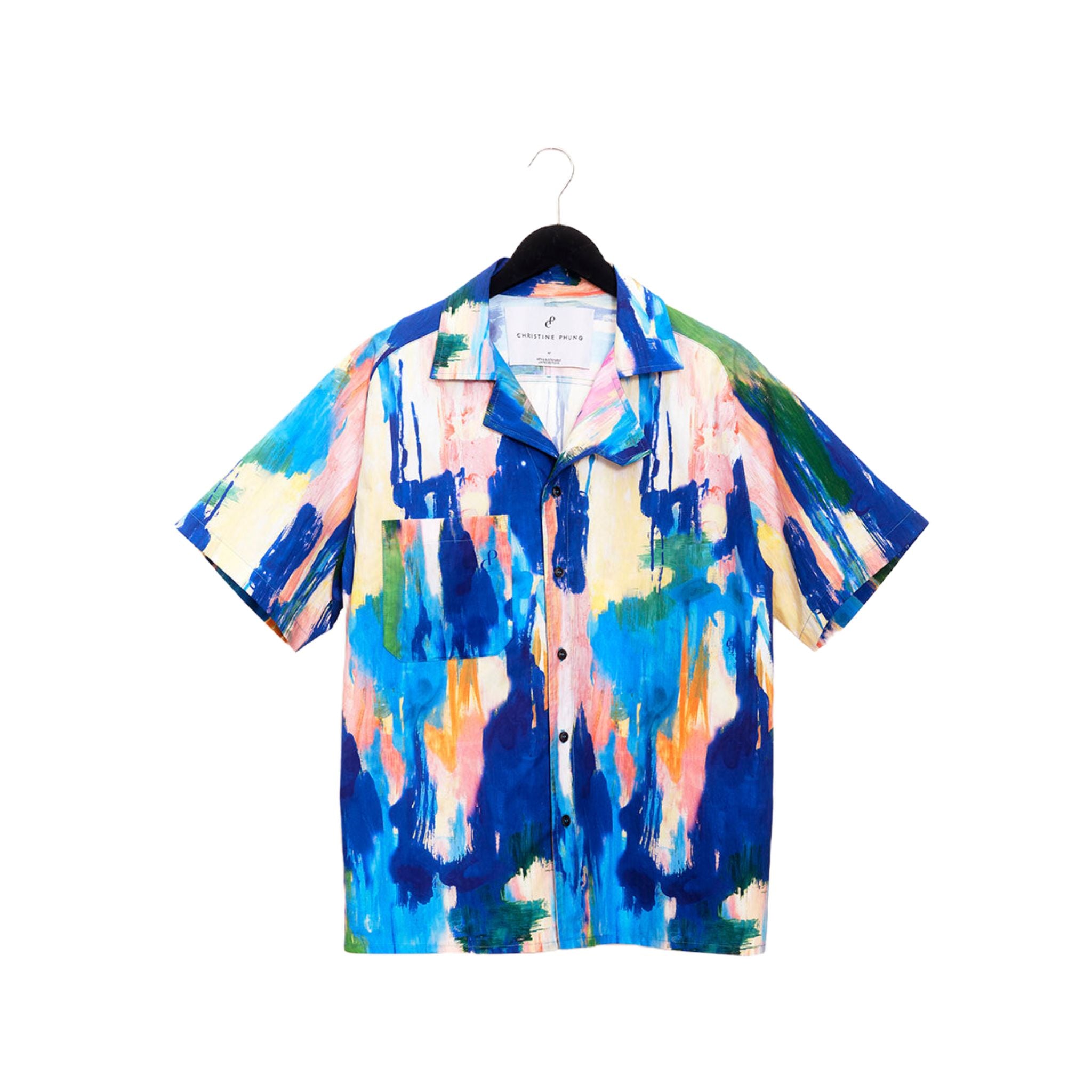 Christine Phung Alfa chemise coton bio bleue manches courtes