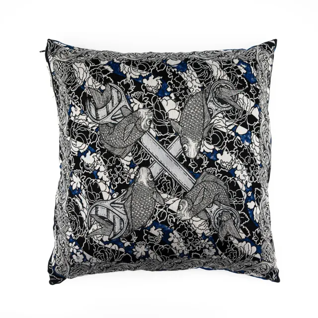 Jean-Paul Lespagnard Textile Blue Fishes coussin jacquard 100x100 cm