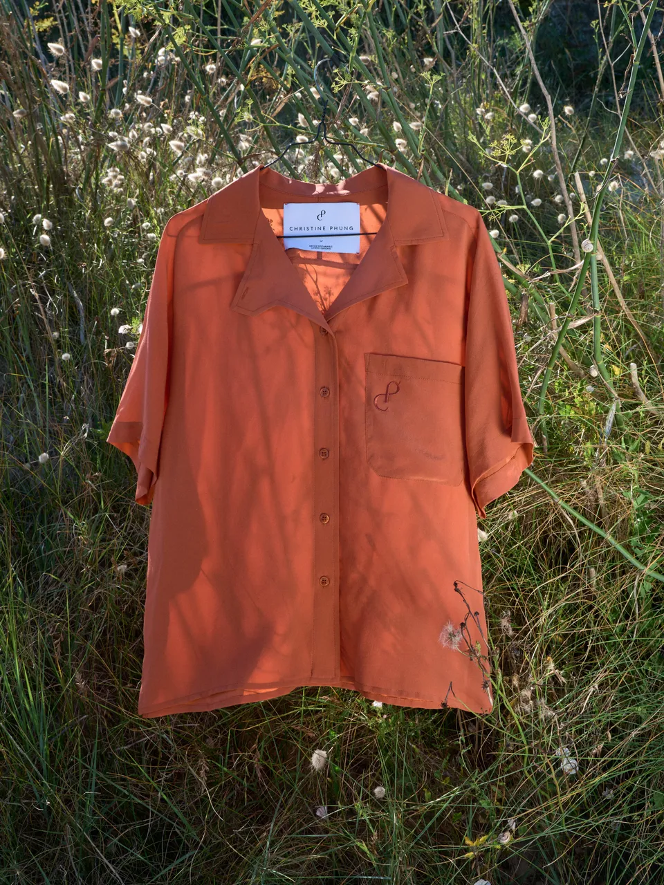 Christine Phung Alpha chemise soie orange manches courtes