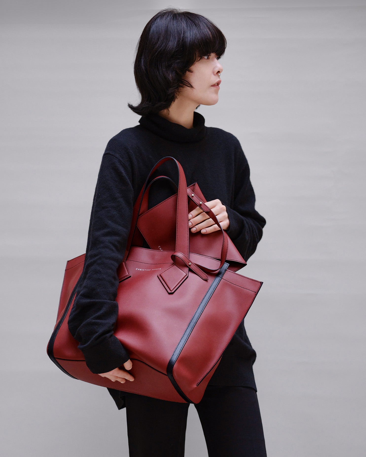Christine Phung Sac Cabas L cabas cuir brique upcyclé