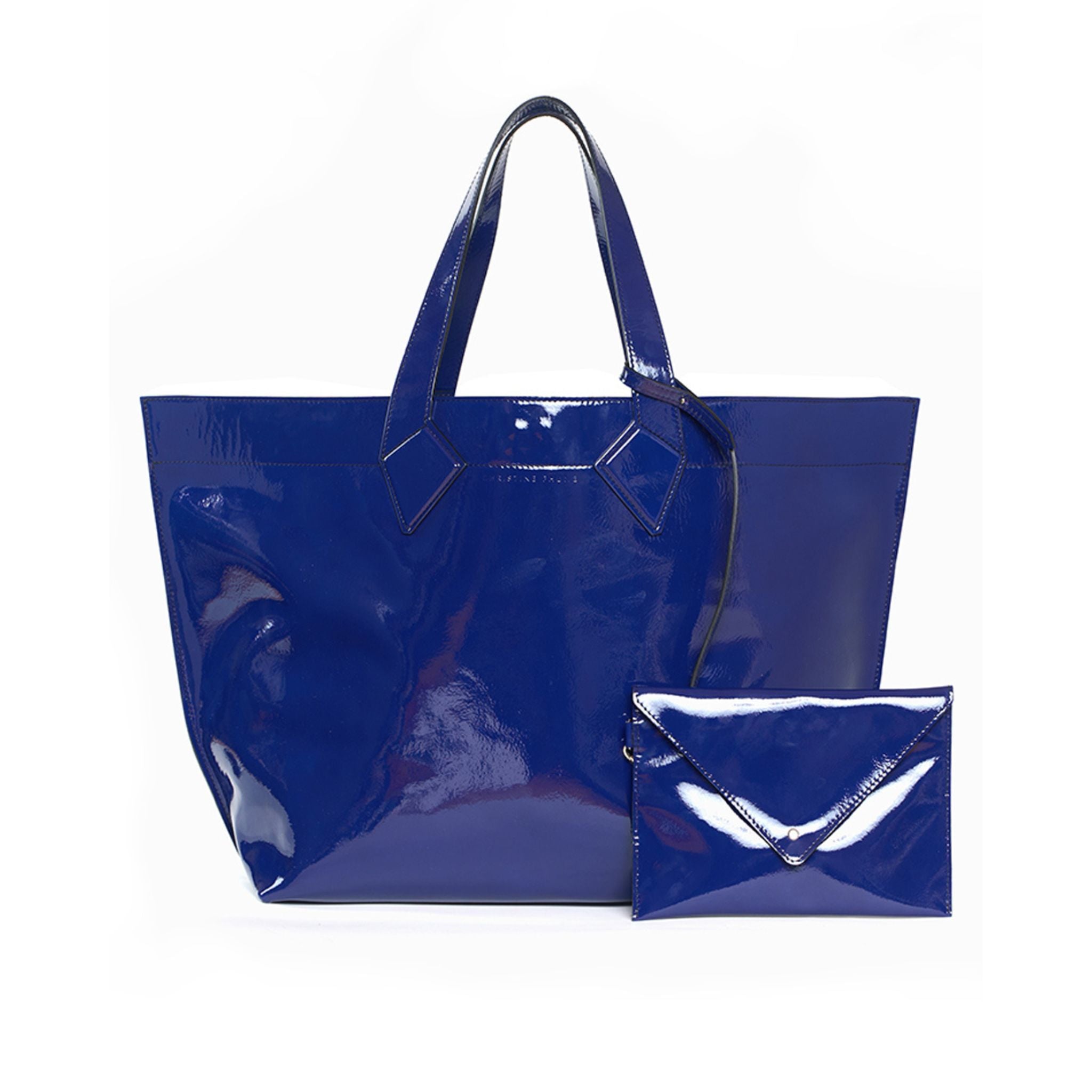 Christine Phung Cabas XL Bleu sac cuir verni grand