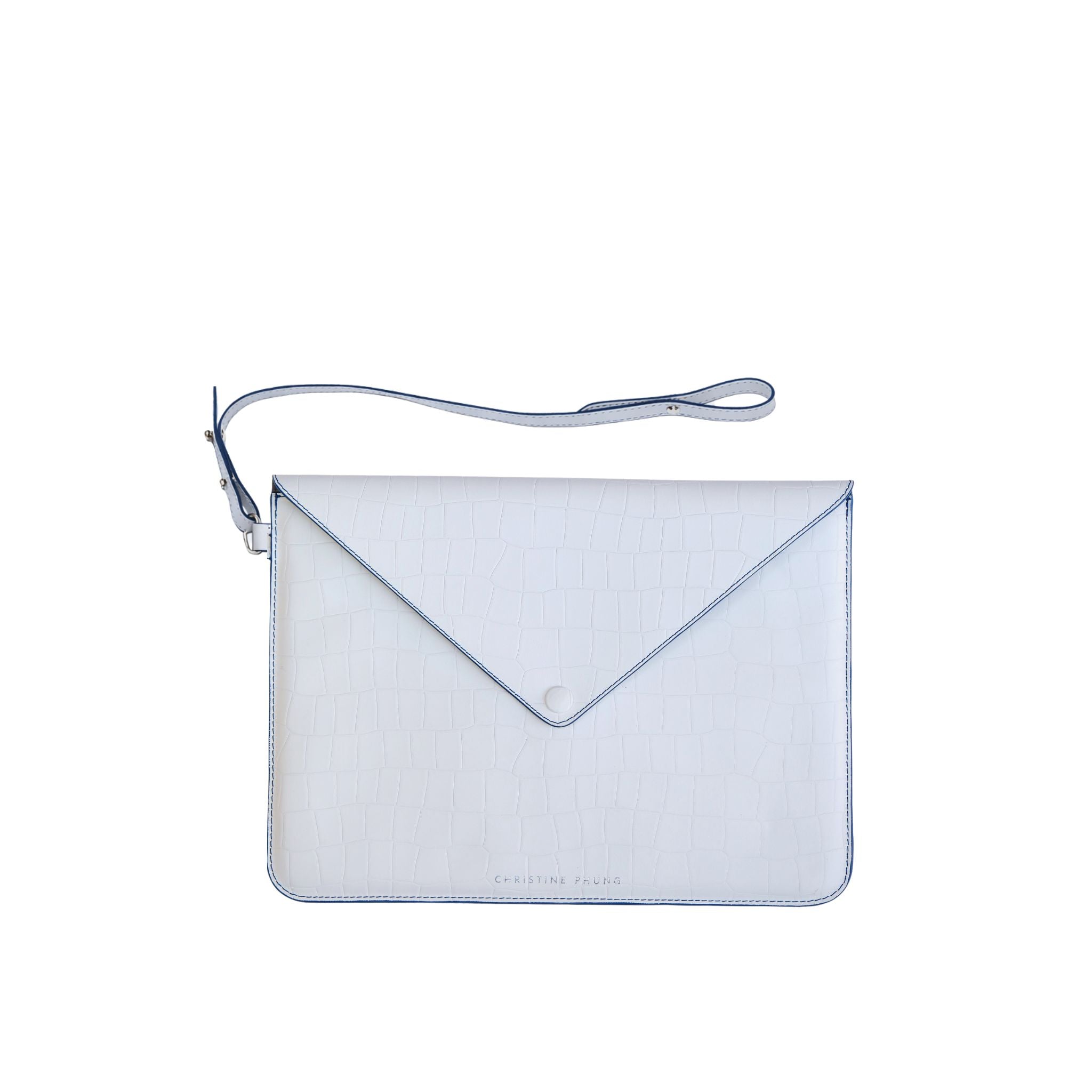 Christine Phung Enveloppe L Blanc Croco housse PC 16 pouces cuir