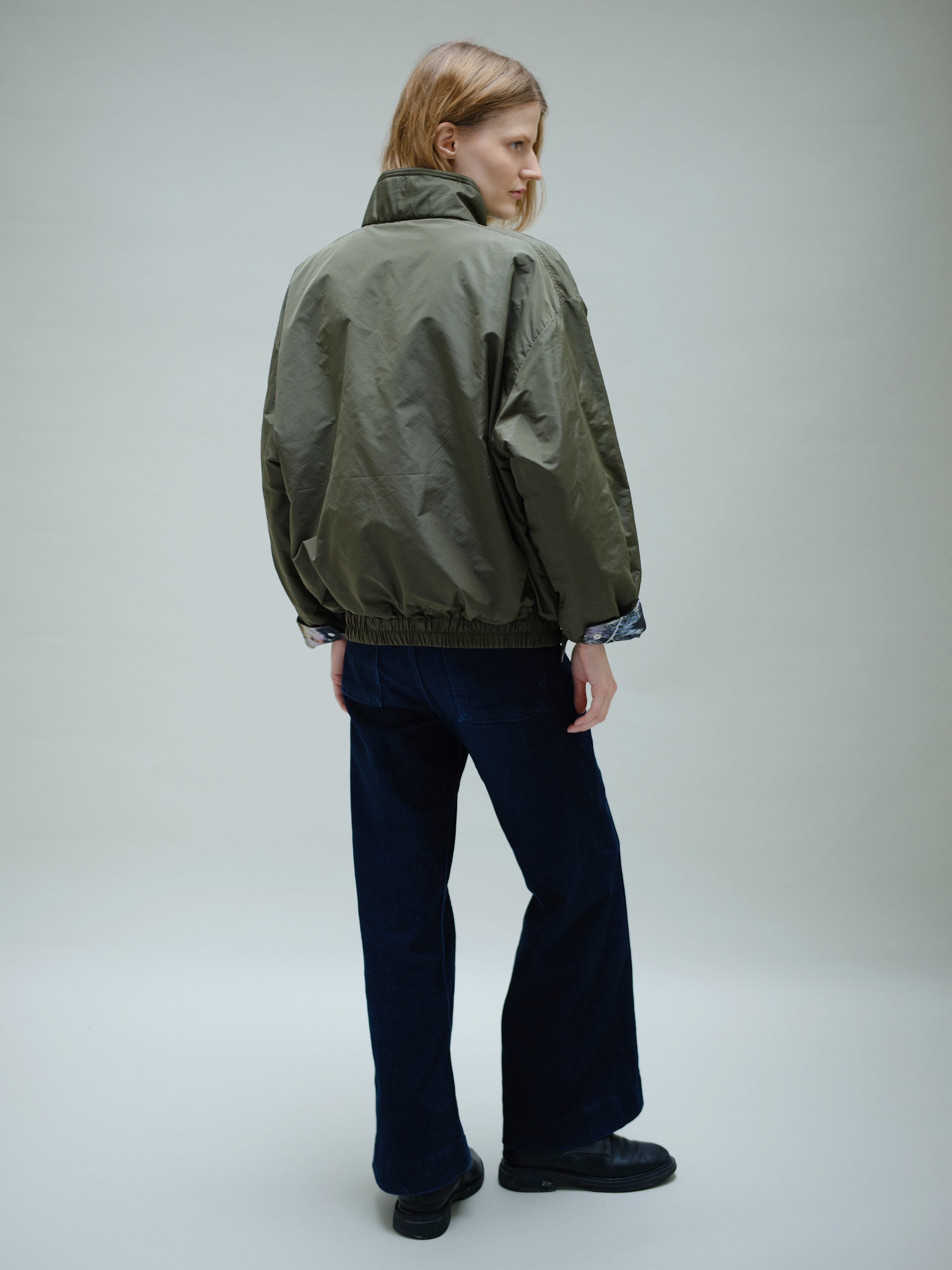 Christine Phung bomber kaki recyclé doublure soie glitch