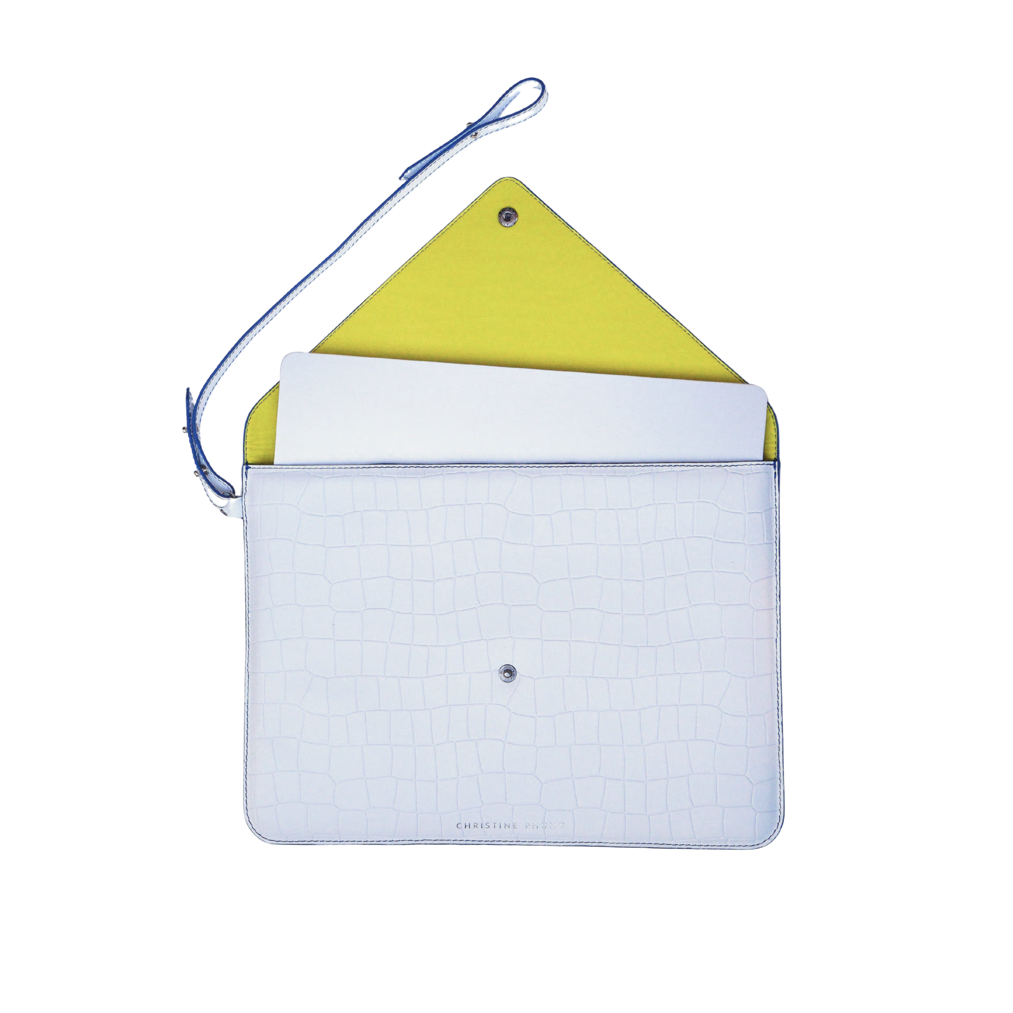 Christine Phung Enveloppe L Blanc Croco housse PC 16 pouces cuir