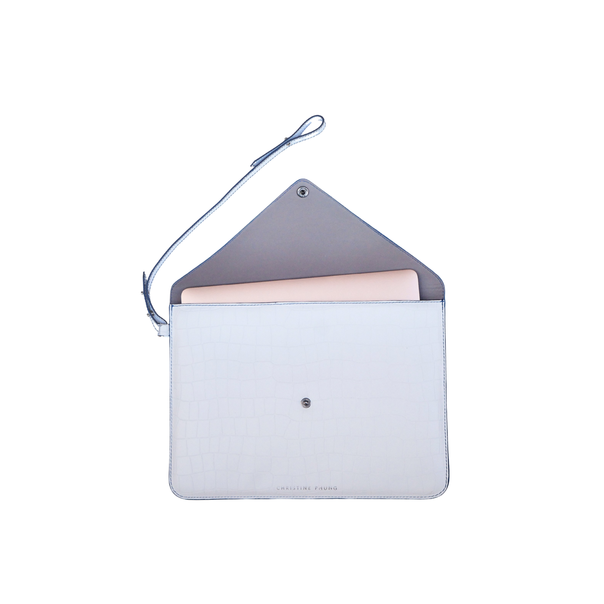 Christine Phung Enveloppe M housse ordinateur cuir blanc croco 14 pouces