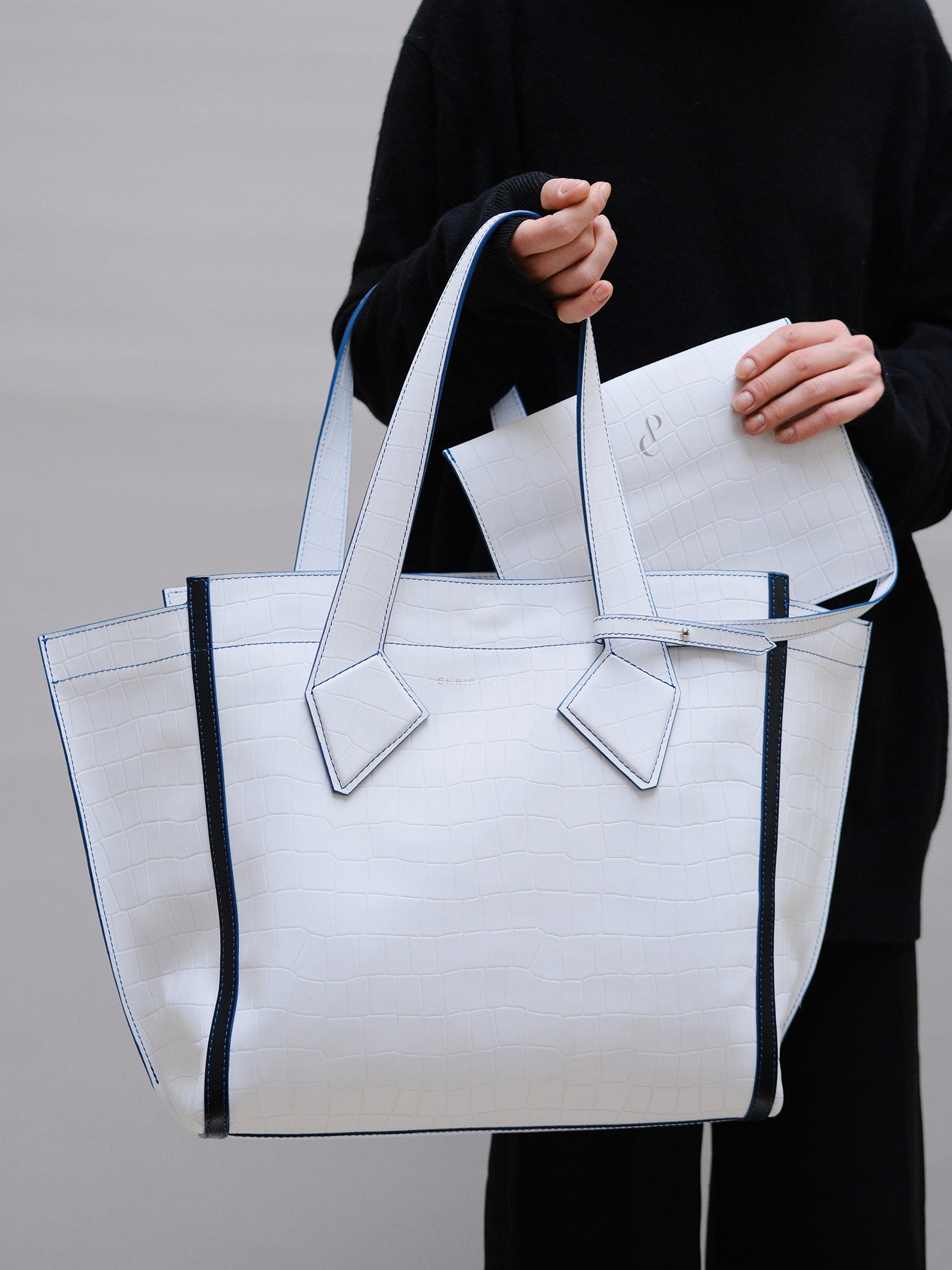 Christine Phung Sac Cabas L cabas cuir blanc croco upcyclé
